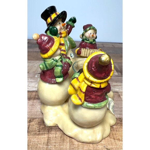 Charming Snowman Musical Ensemble Candle Holder Ceramic Decor - Picture 3 of 6